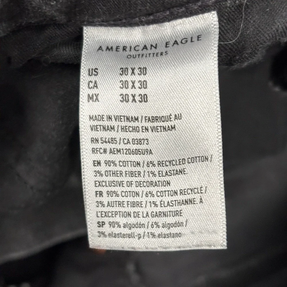 American Eagle Mens 30x30 Slim Straight Washed Black Denim Jeans Stretch Pants